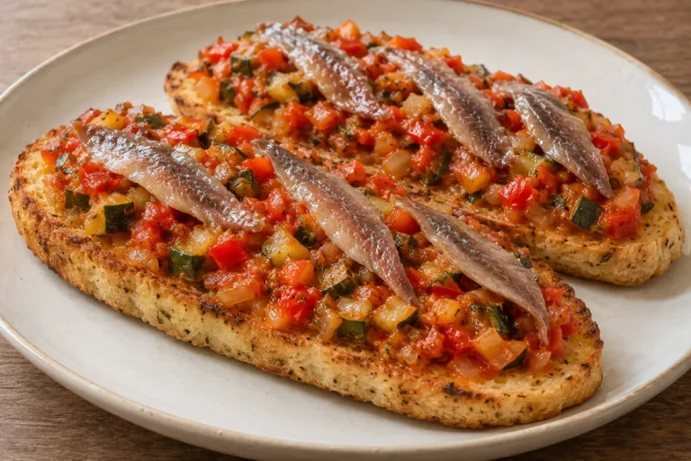 Antipasto di Pesce, Tostato dì acciughe con soffritto di zucchine TM31