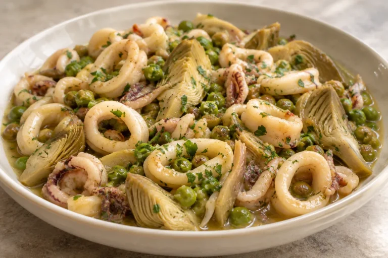 Calamari con Carciofi e Piselli