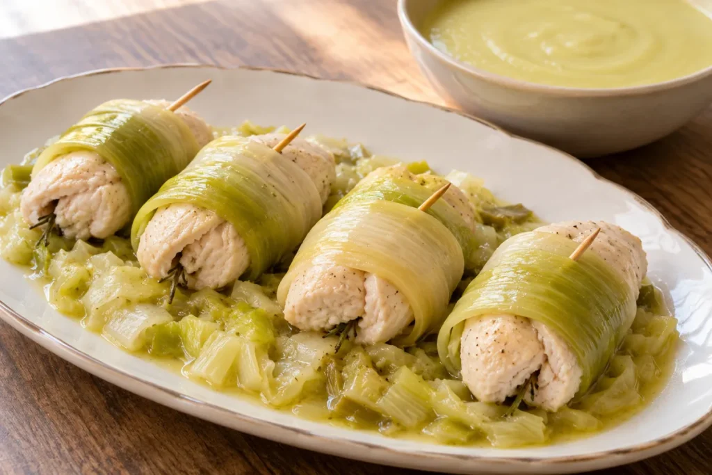 Fagottini di Porro e Pollo al Mirto e Vellutata