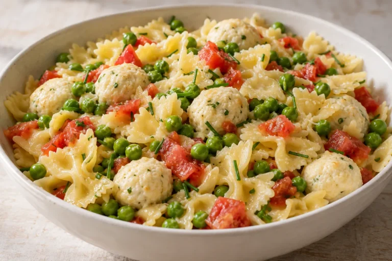 Farfalle con Piselli e Polpettine di Ricotta