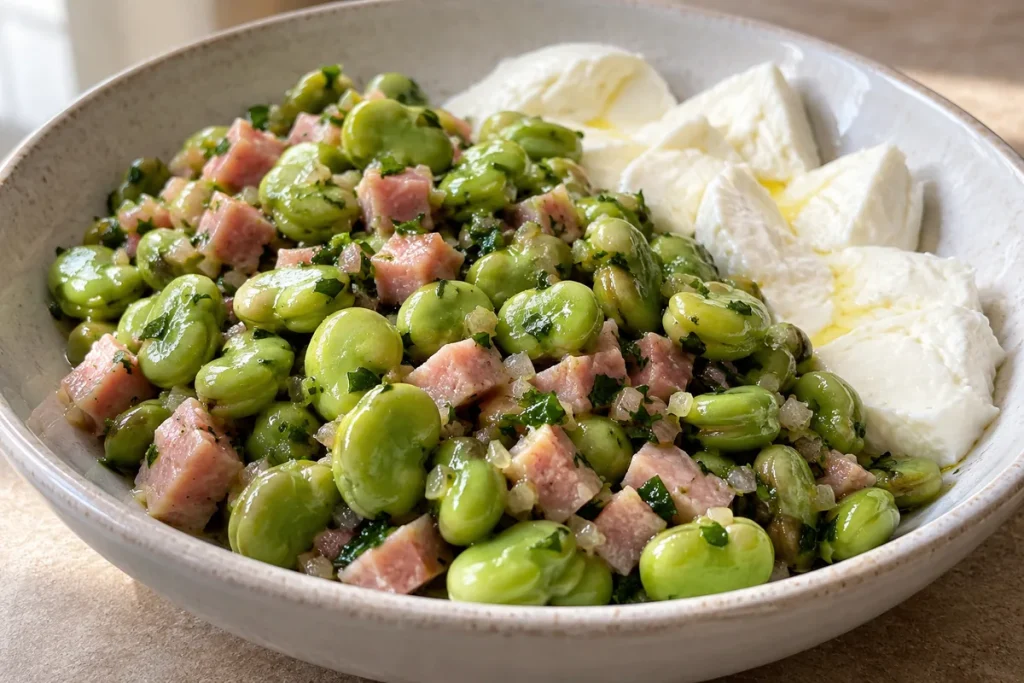 Fave Saltate con Prosciutto e Mozzarella