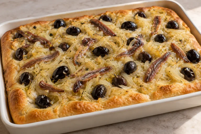 Focaccia con cipolle e acciughe