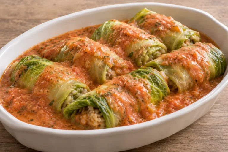 Foglie di Lattuga con Riso e Carne in Salsa Rosa