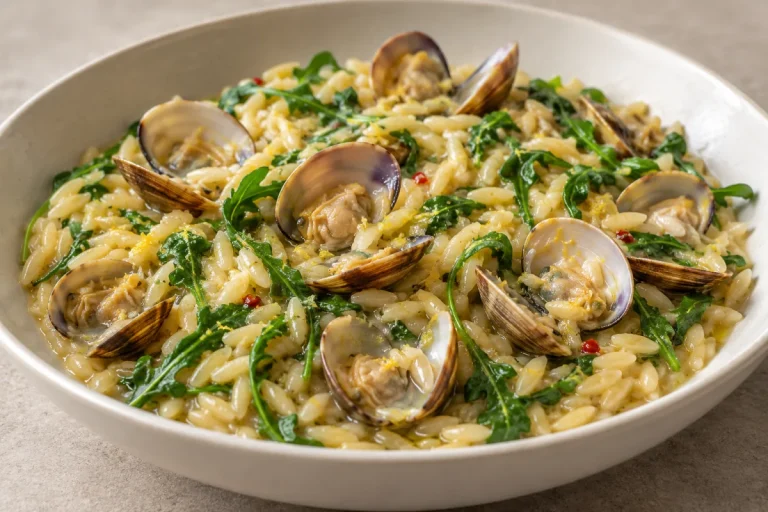 Primo di Pesce, Orzo mantecato con vongole veraci, limone e rucola selvatica TM31