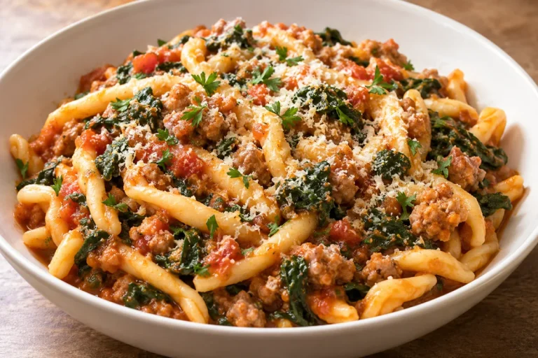 Primo, Strozzapreti al Ragù di Salsiccia e Spinaci