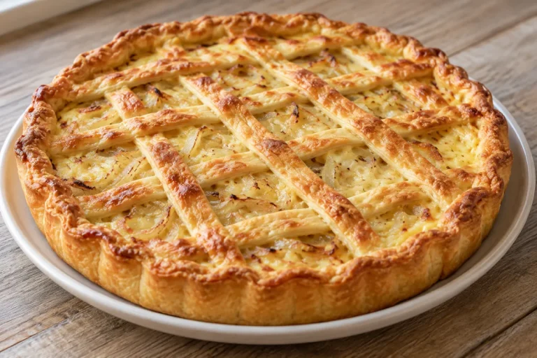 Quiche di cipolle con pasta al vino