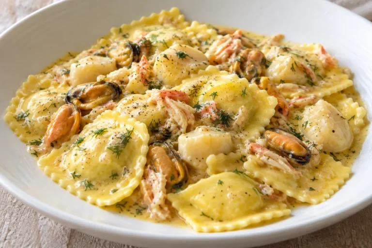 Ravioli con Sugo di Pesce al Porto