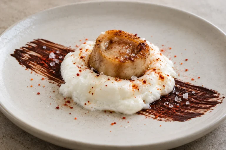 Secondo, Albume sodo montato a neve, cacao ai peperoncino con midollo al forno TM31