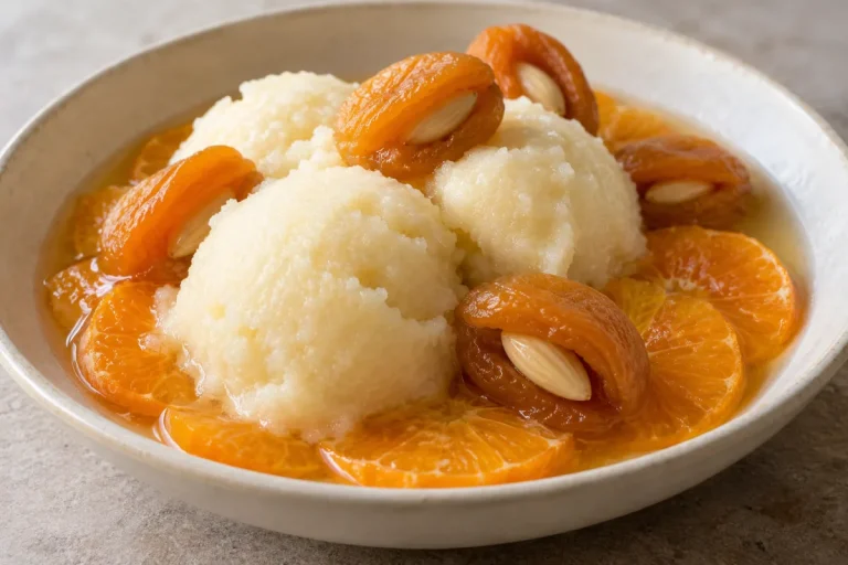 Sorbetto Affogato di Pere e Albicocche Farcite